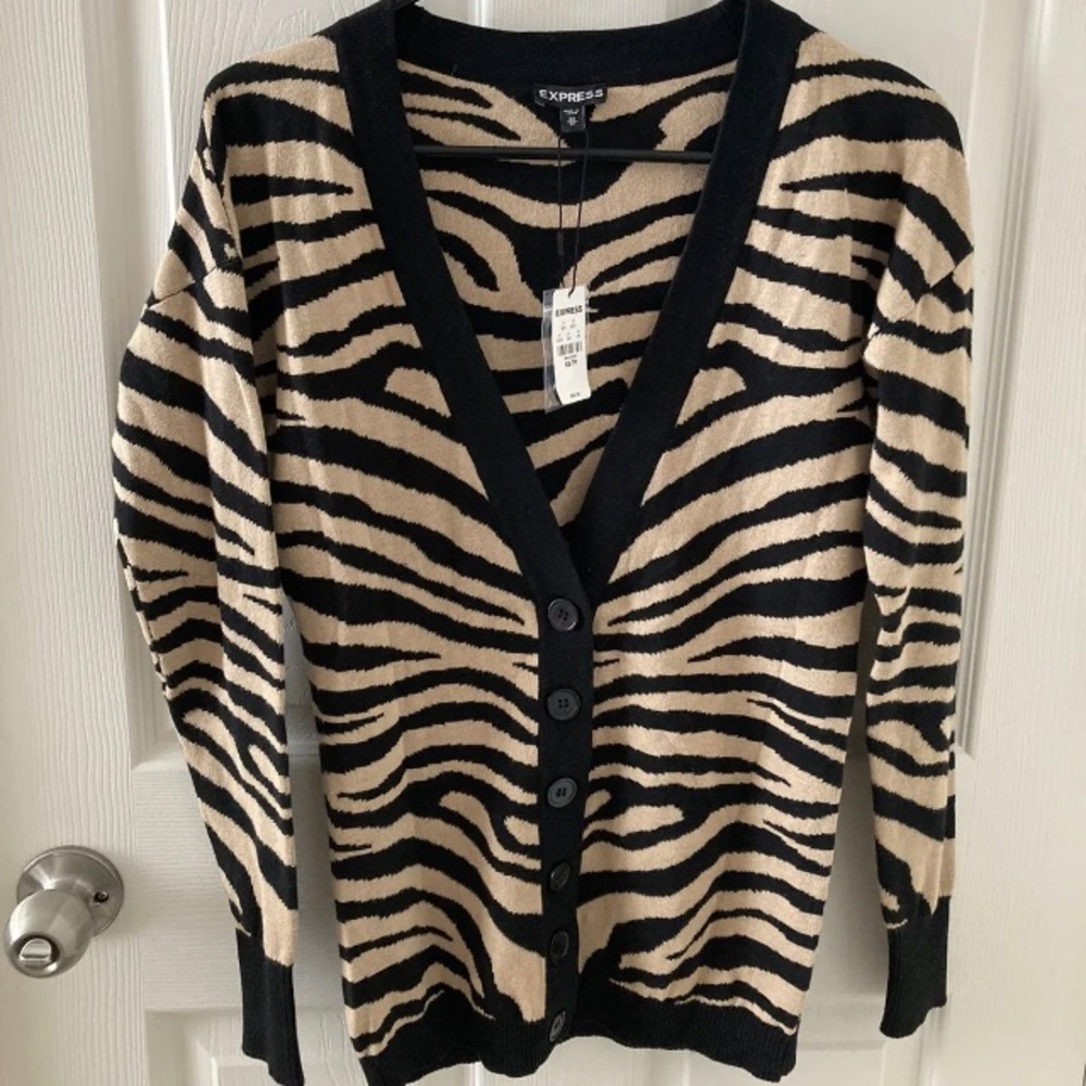 Express Womens Zebra Print Cardigan (XS)